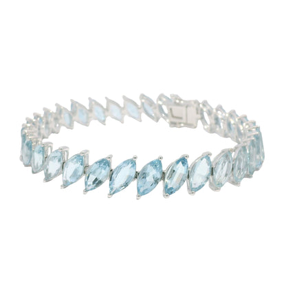 14K White Gold Marquise Cut Aquamarine Gemstone Tennis Bracelet