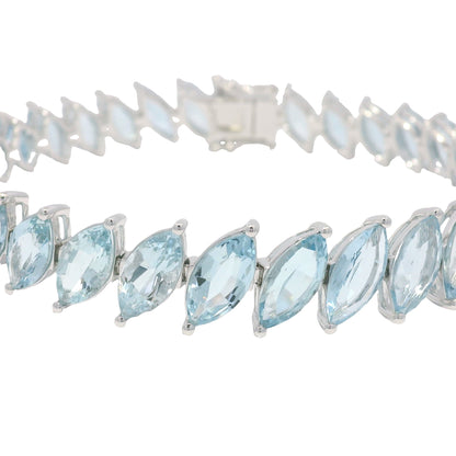 14K White Gold Marquise Cut Aquamarine Gemstone Tennis Bracelet