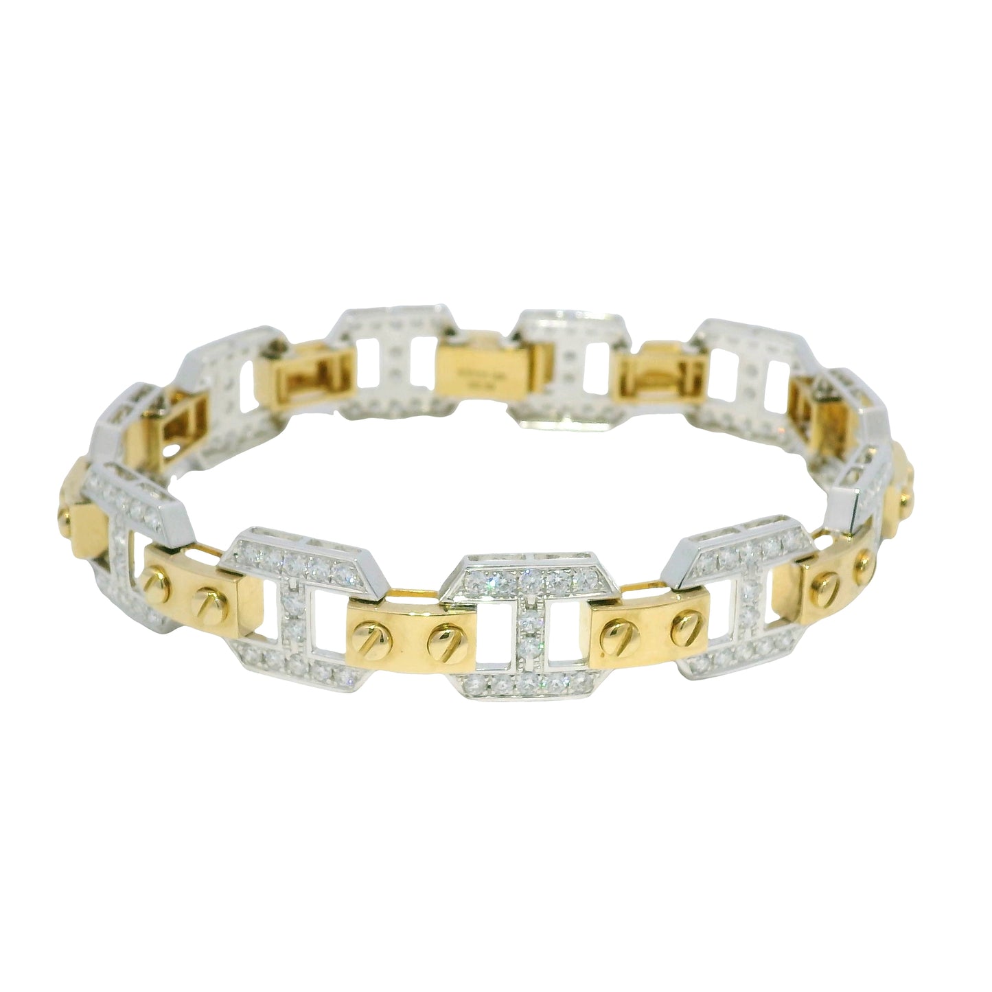 18k Two Tone Gold Natural Diamond Alternating Link Bracelet
