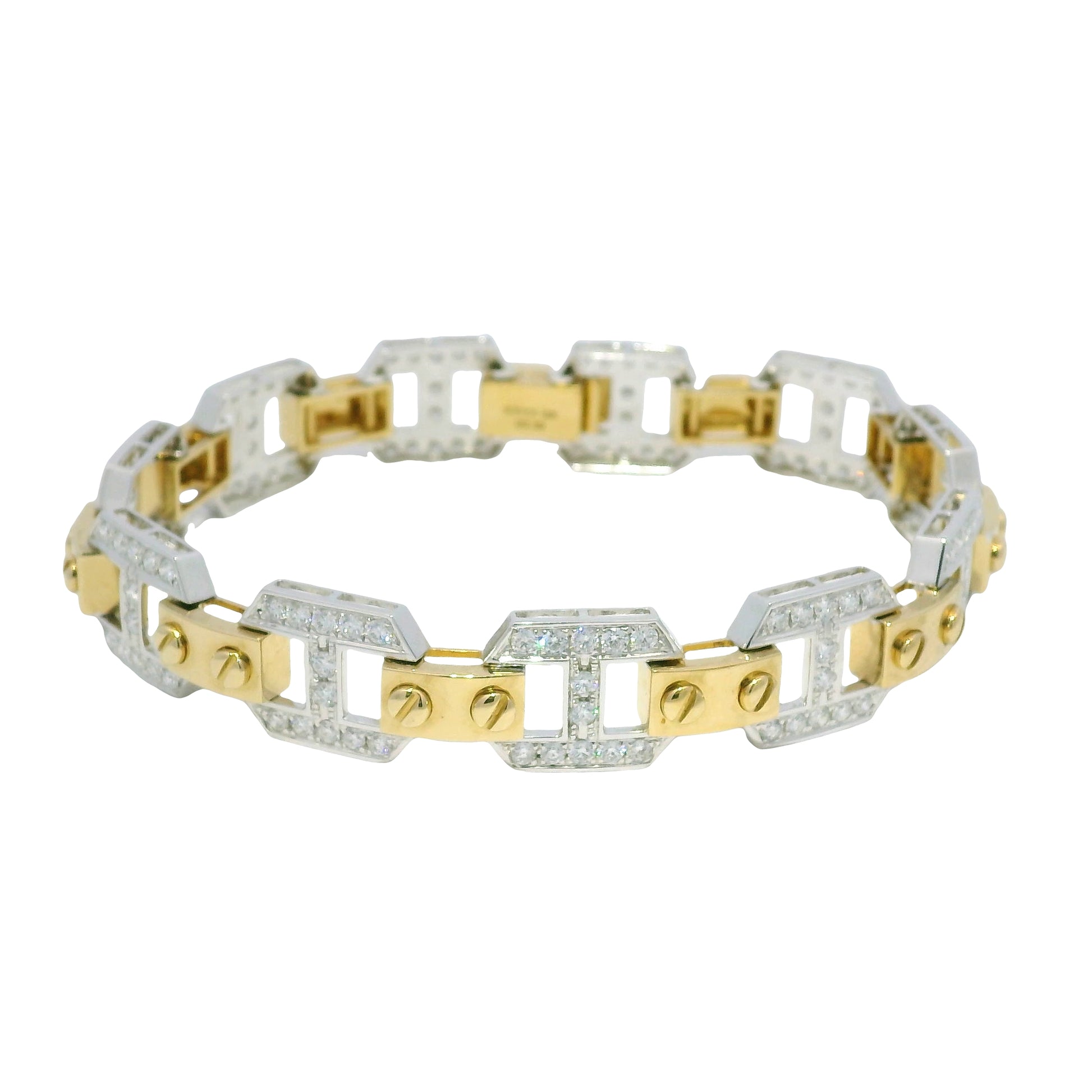 18k Two Tone Gold Natural Diamond Alternating Link Bracelet
