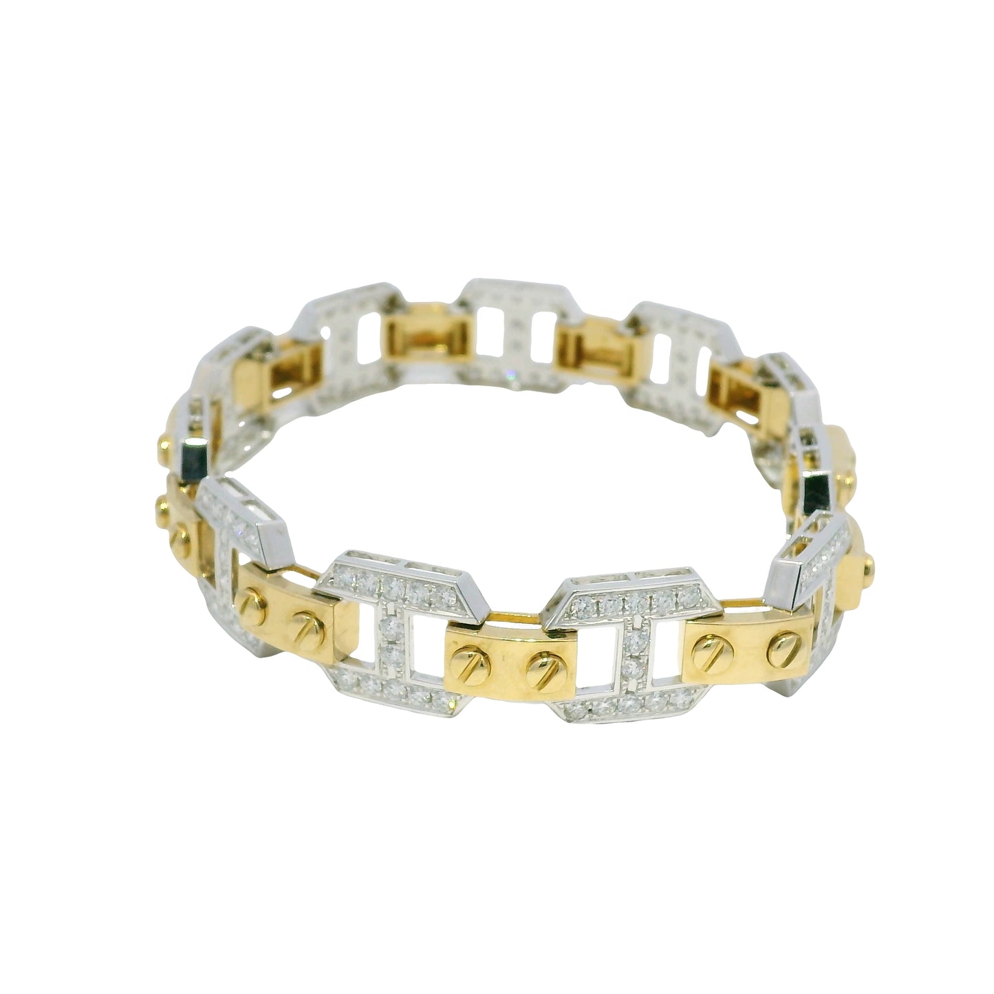18k Two Tone Gold Natural Diamond Alternating Link Bracelet