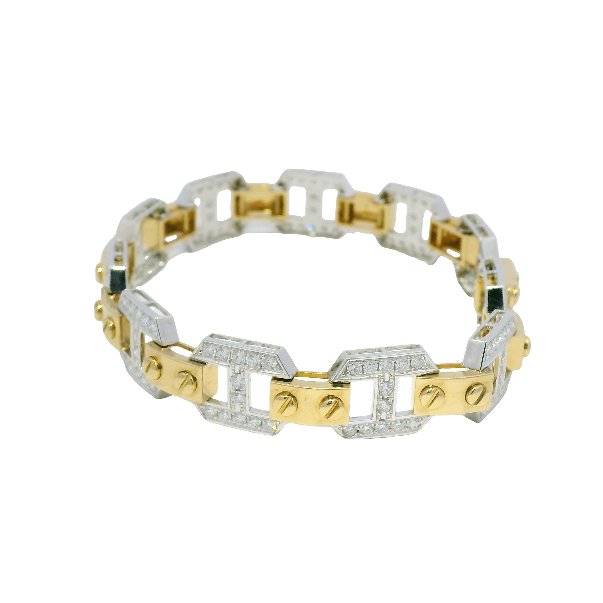 18k Two Tone Gold Natural Diamond Alternating Link Bracelet