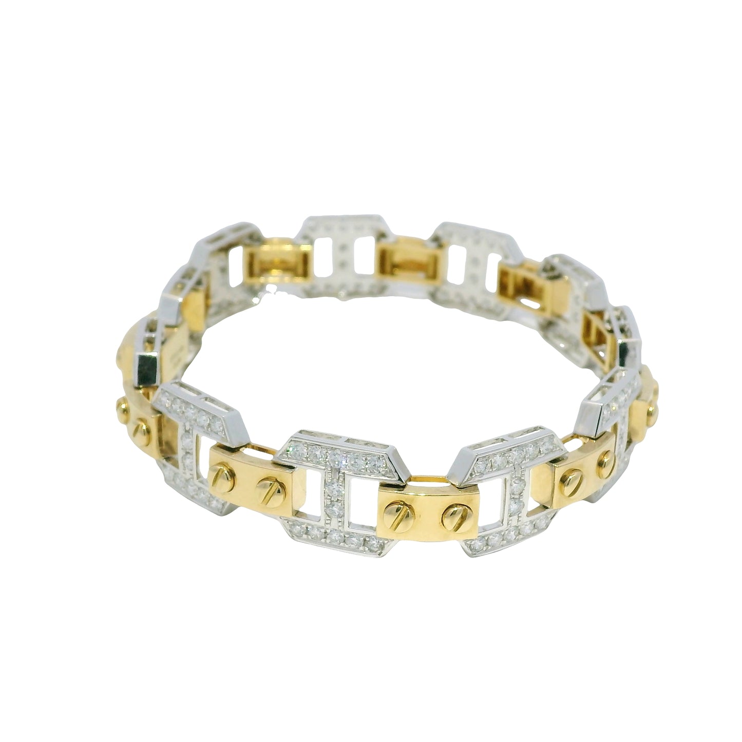 18k Two Tone Gold Natural Diamond Alternating Link Bracelet