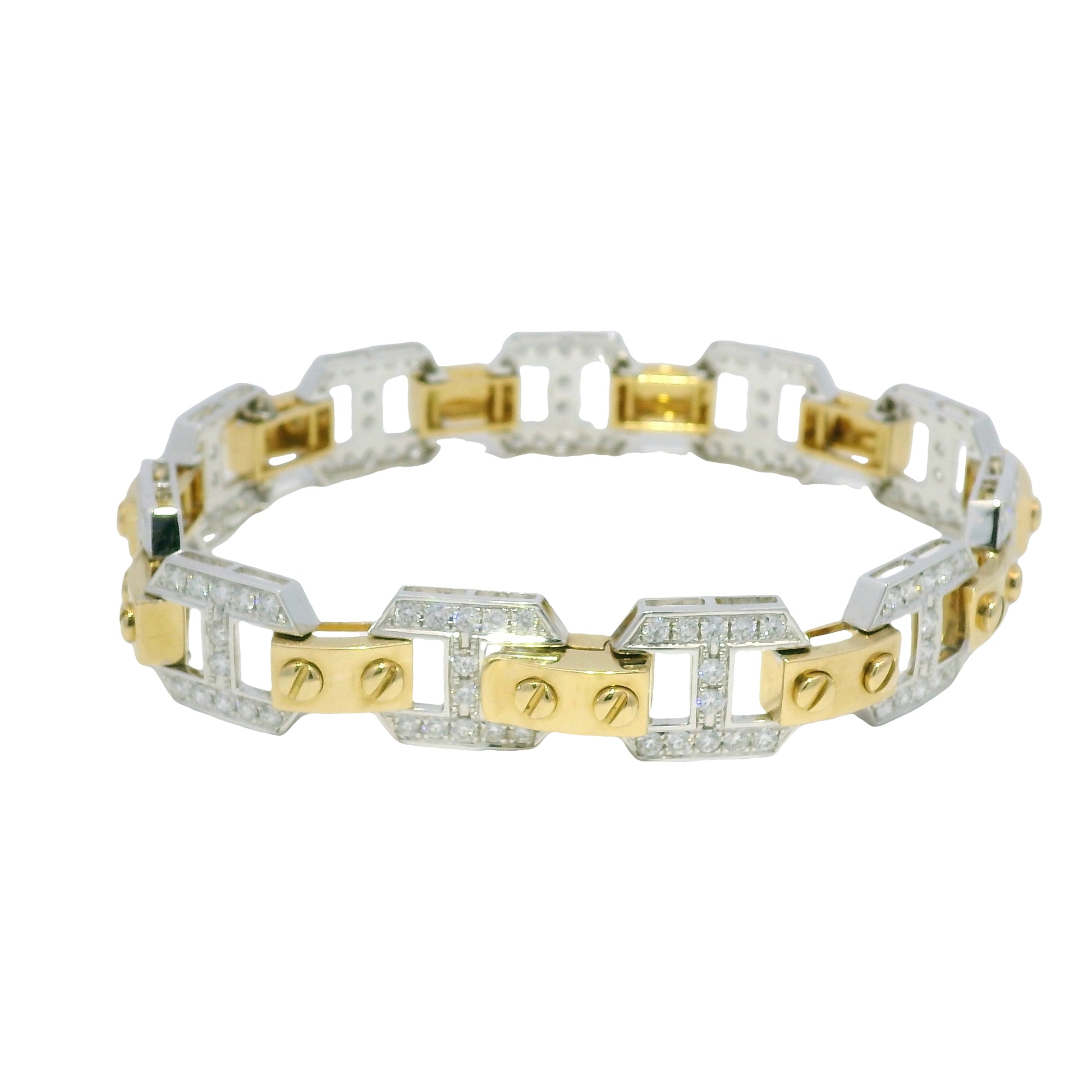 18k Two Tone Gold Natural Diamond Alternating Link Bracelet
