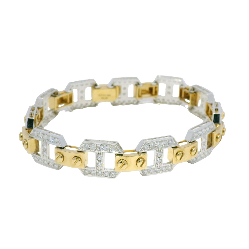 18k Two Tone Gold Natural Diamond Alternating Link Bracelet