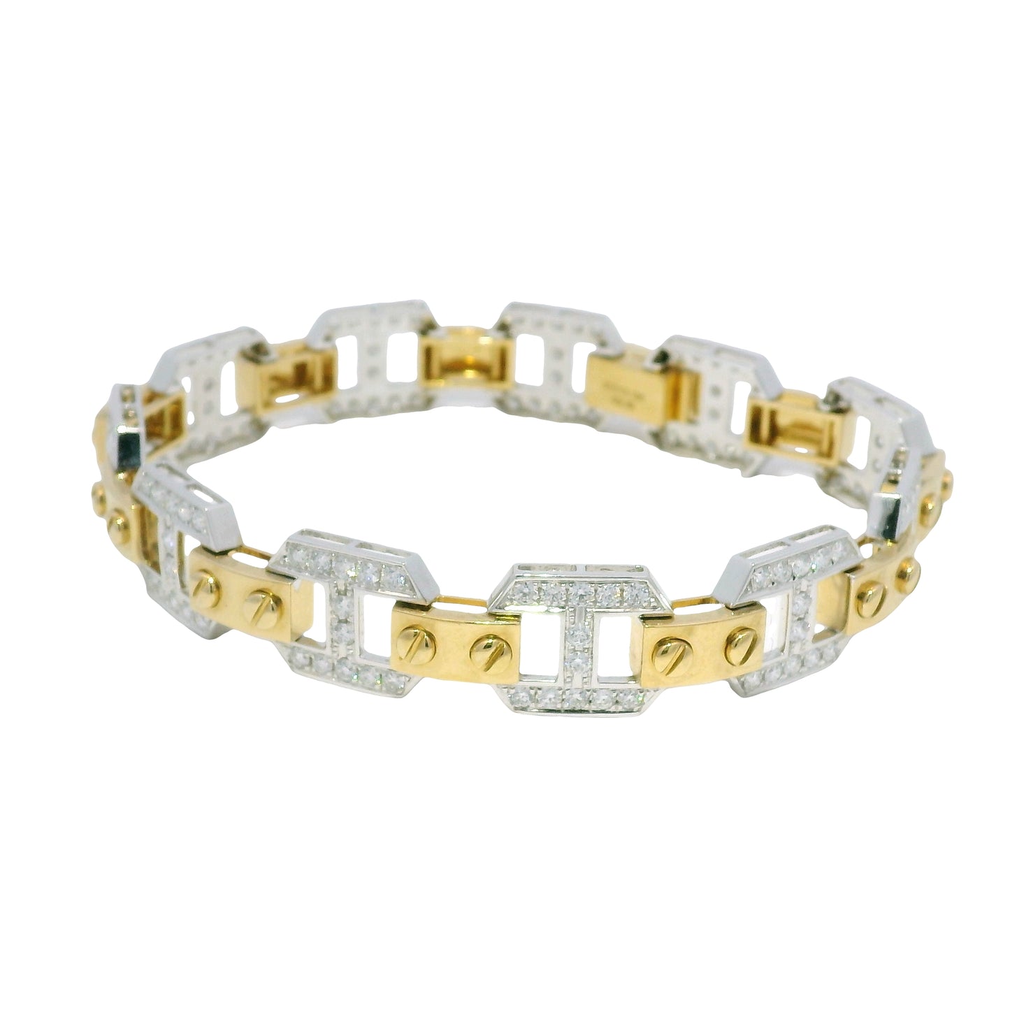 18k Two Tone Gold Natural Diamond Alternating Link Bracelet