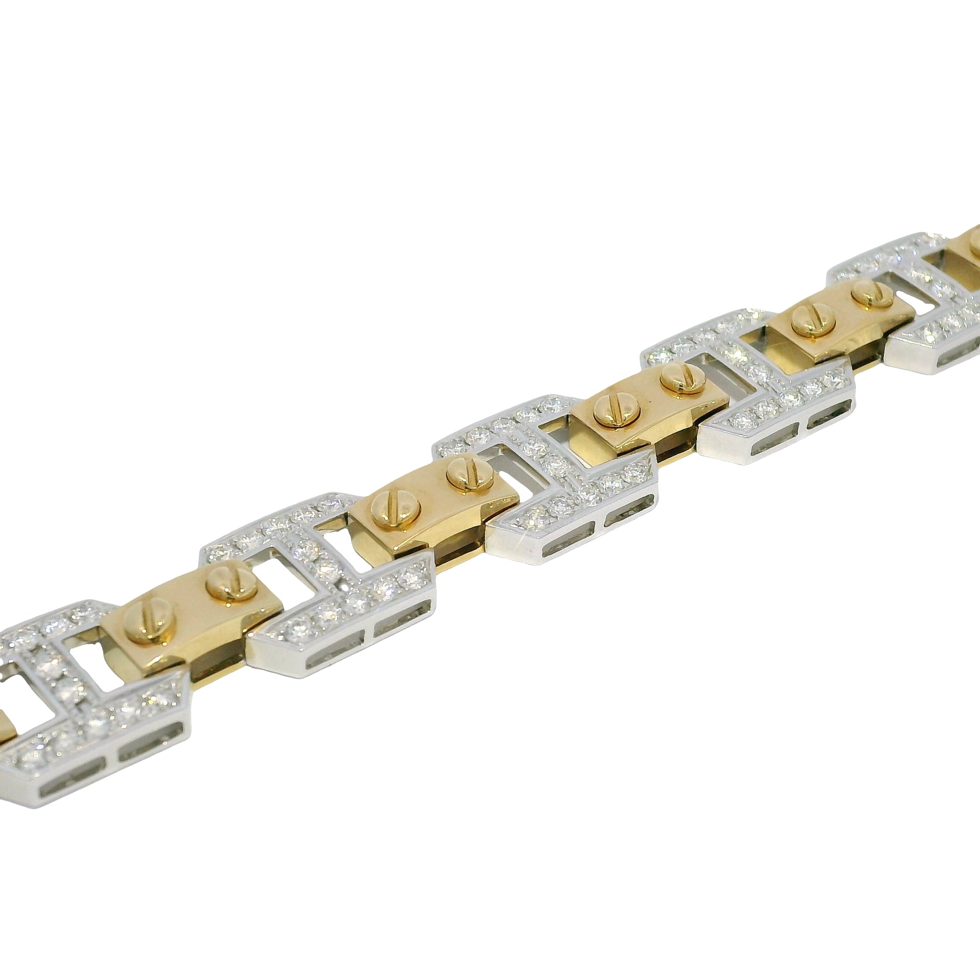 18k Two Tone Gold Natural Diamond Alternating Link Bracelet