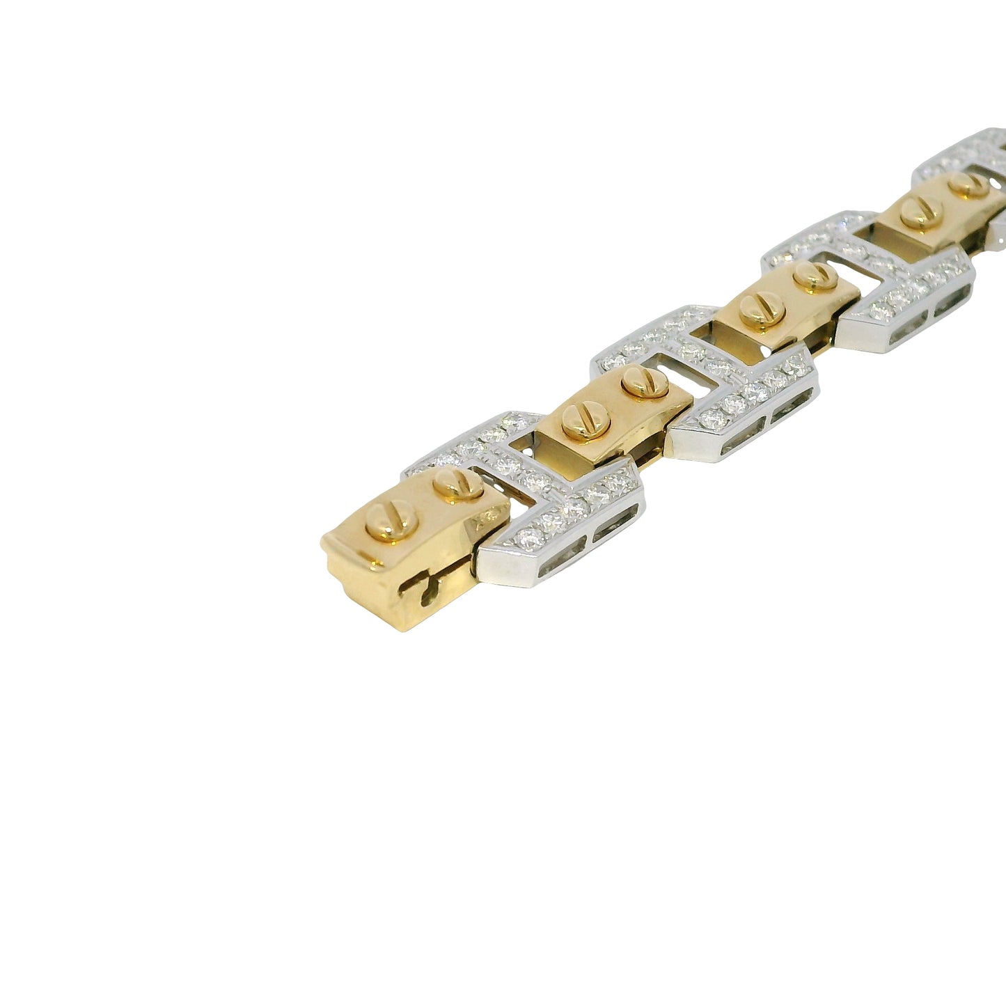 18k Two Tone Gold Natural Diamond Alternating Link Bracelet