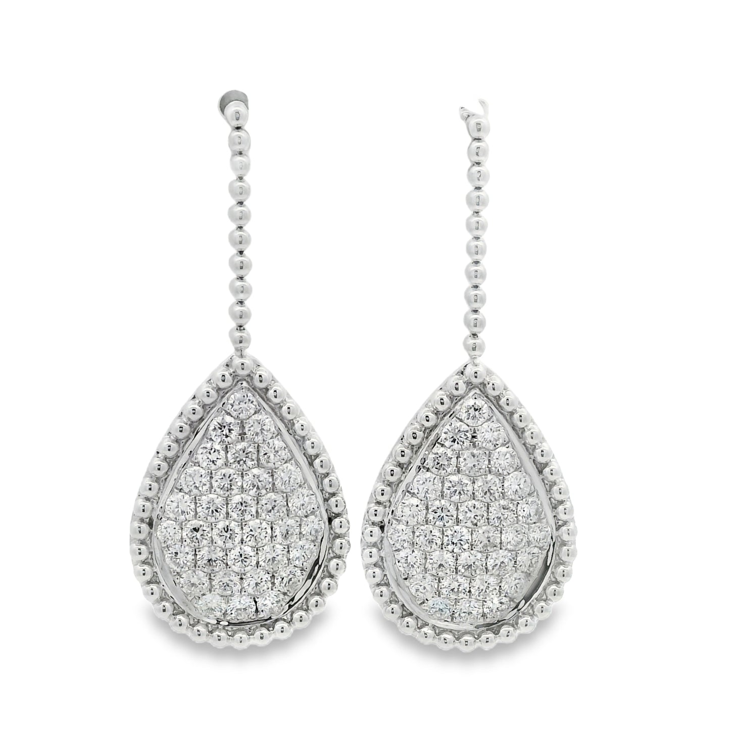 18k White Gold Natural Diamond Pave Teardrop Earrings