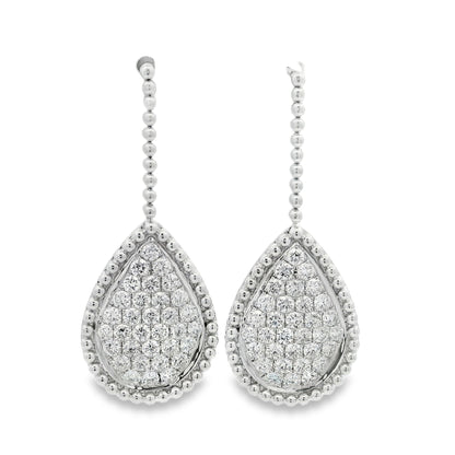 18k White Gold Natural Diamond Pave Teardrop Earrings