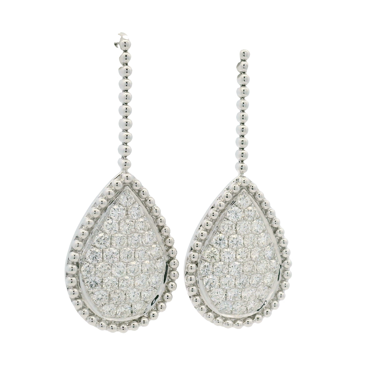 18k White Gold Natural Diamond Pave Teardrop Earrings