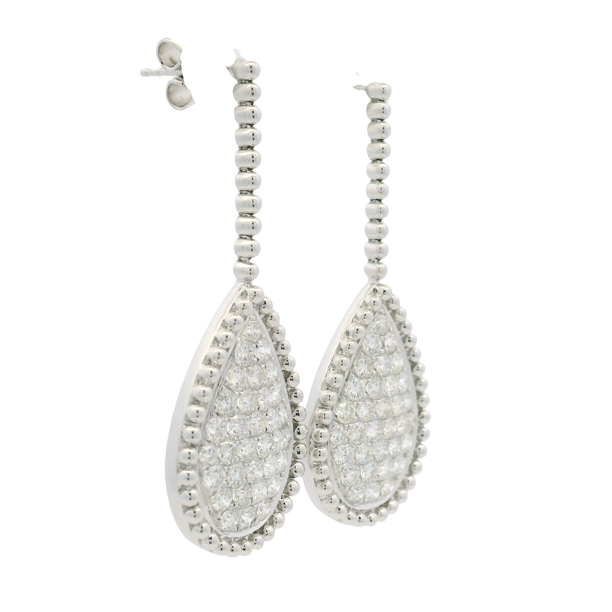 18k White Gold Natural Diamond Pave Teardrop Earrings