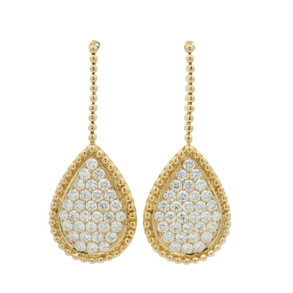 18k Yellow Gold Natural Diamond Pave Beaded Teardrop Earrings