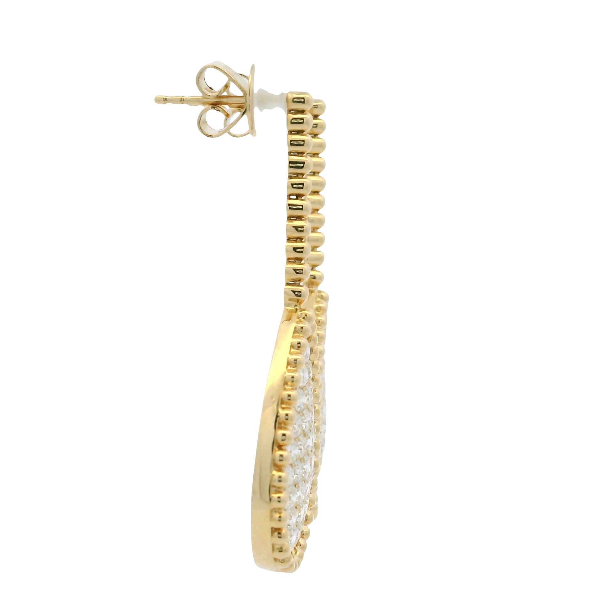 18k Yellow Gold Natural Diamond Pave Beaded Teardrop Earrings