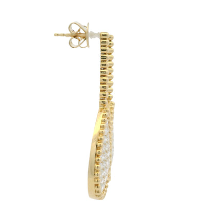 18k Yellow Gold Natural Diamond Pave Beaded Teardrop Earrings