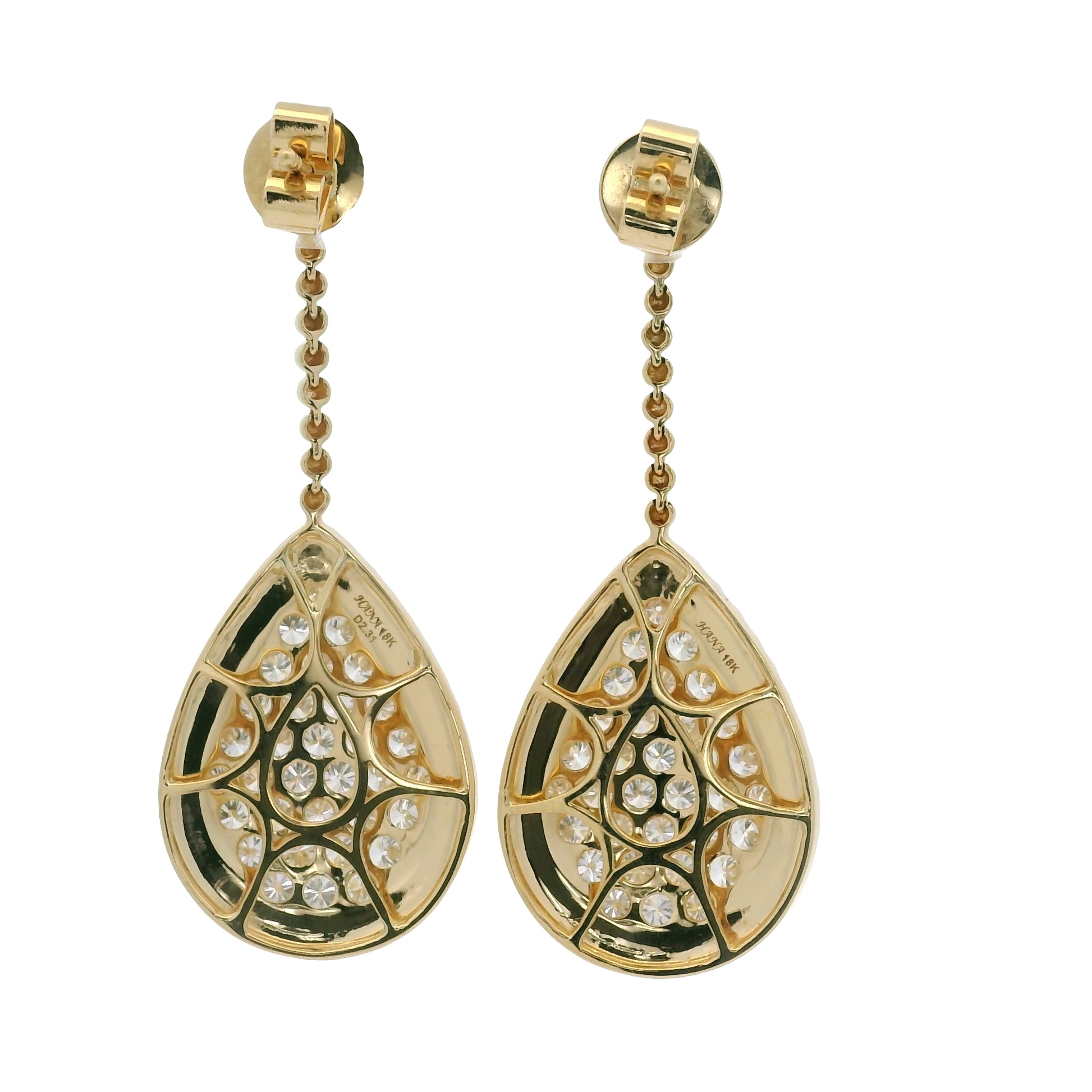 18k Yellow Gold Natural Diamond Pave Beaded Teardrop Earrings