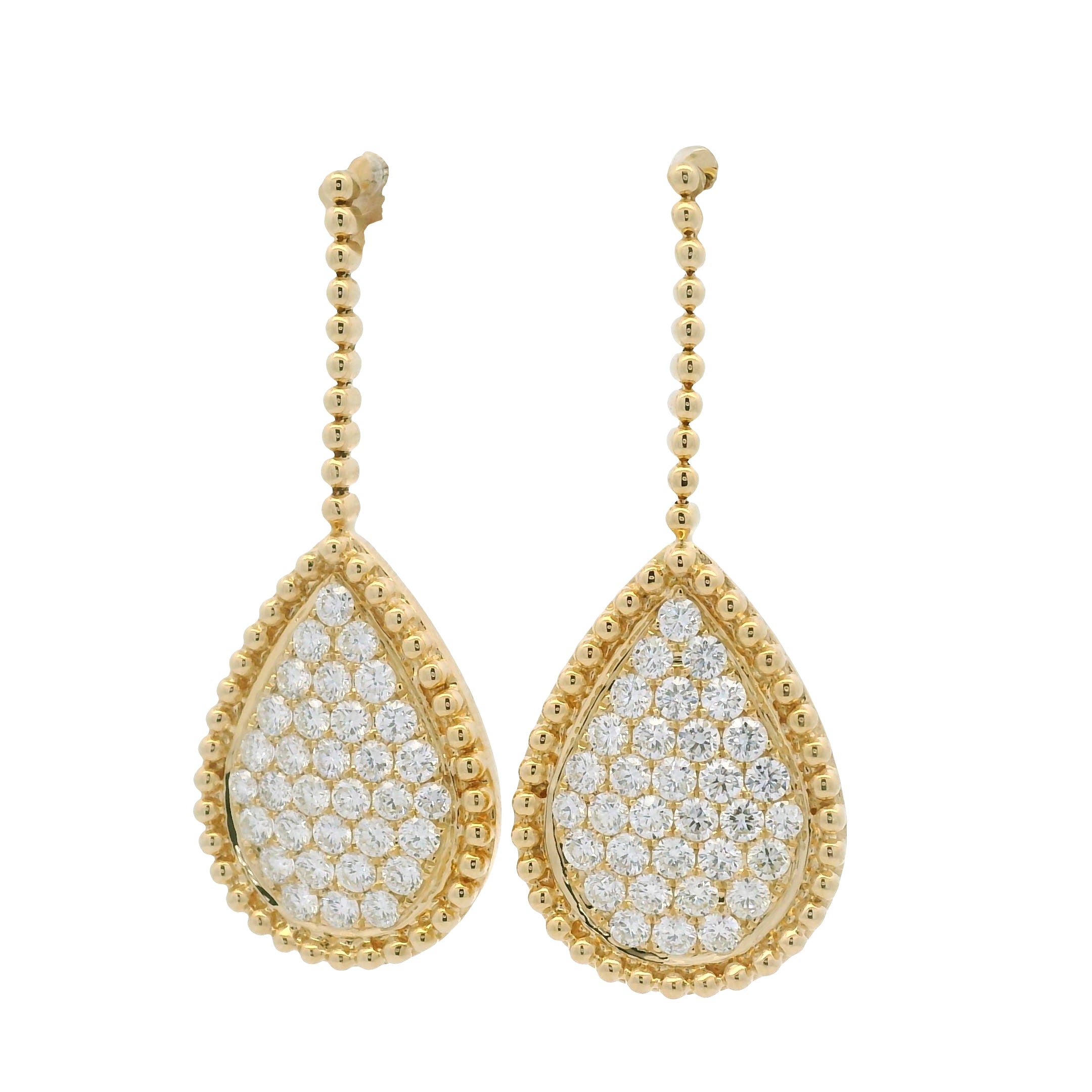 18k Yellow Gold Natural Diamond Pave Beaded Teardrop Earrings