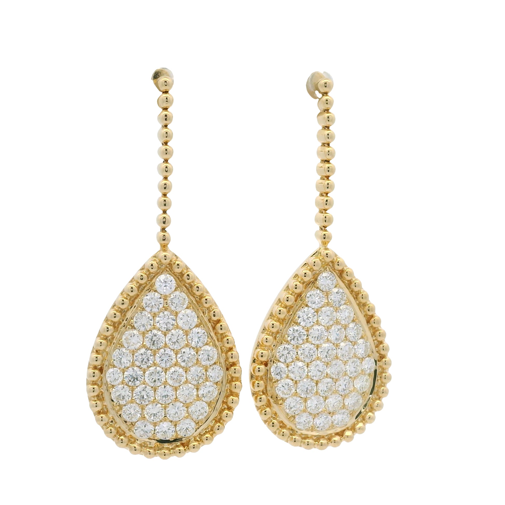 18k Yellow Gold Natural Diamond Pave Beaded Teardrop Earrings