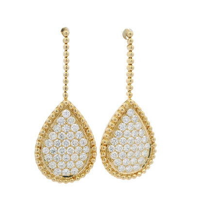 18k Yellow Gold Natural Diamond Pave Beaded Teardrop Earrings