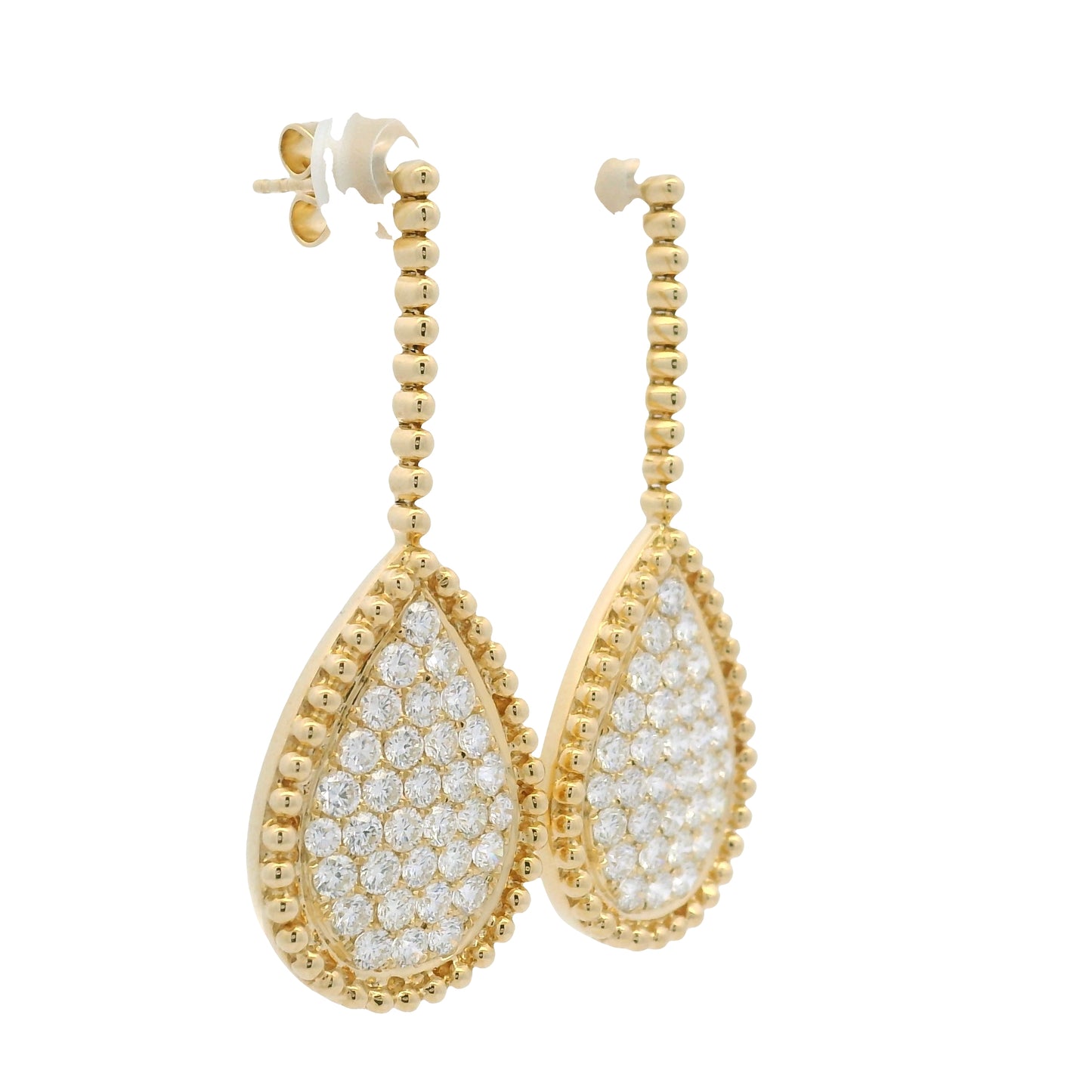 18k Yellow Gold Natural Diamond Pave Beaded Teardrop Earrings