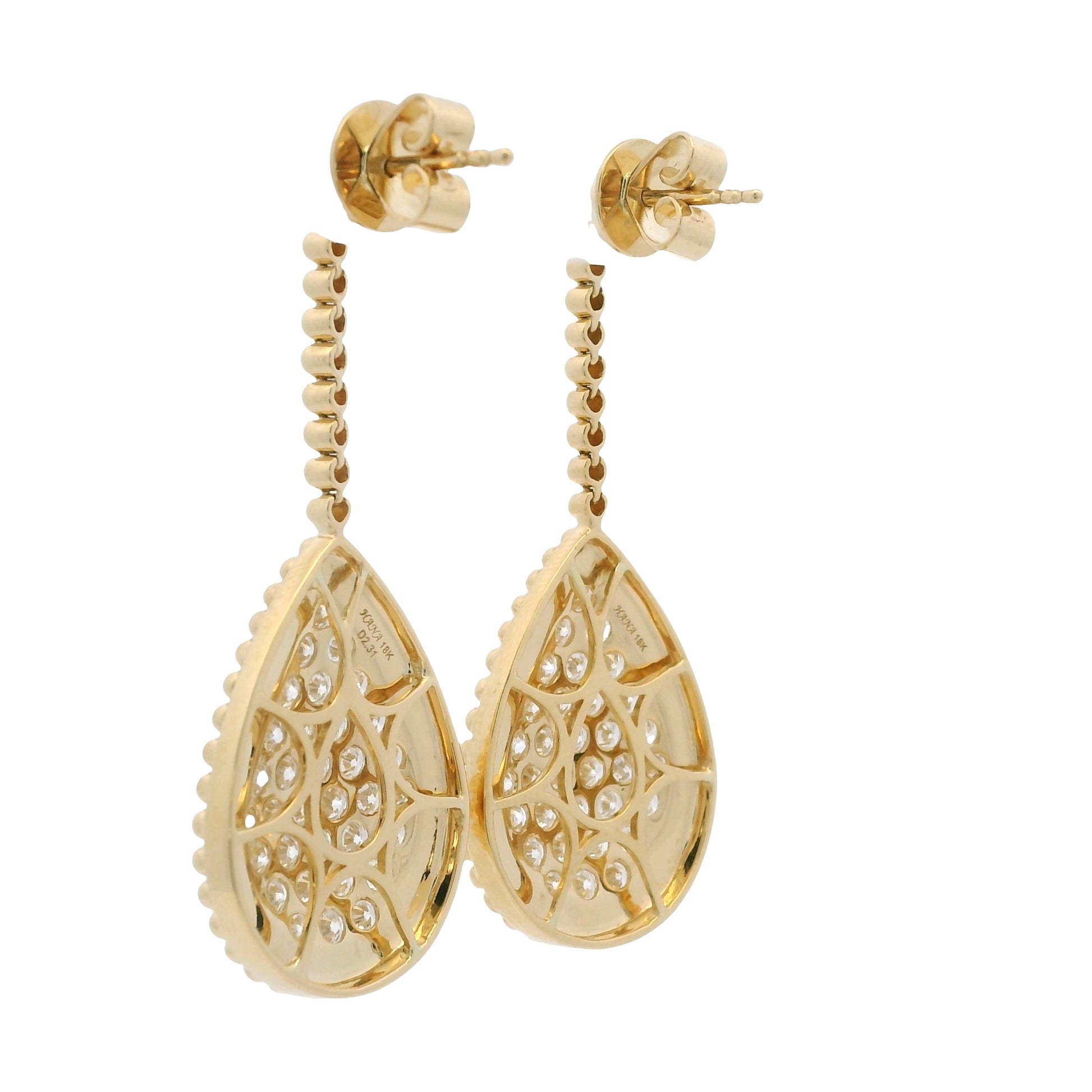 18k Yellow Gold Natural Diamond Pave Beaded Teardrop Earrings