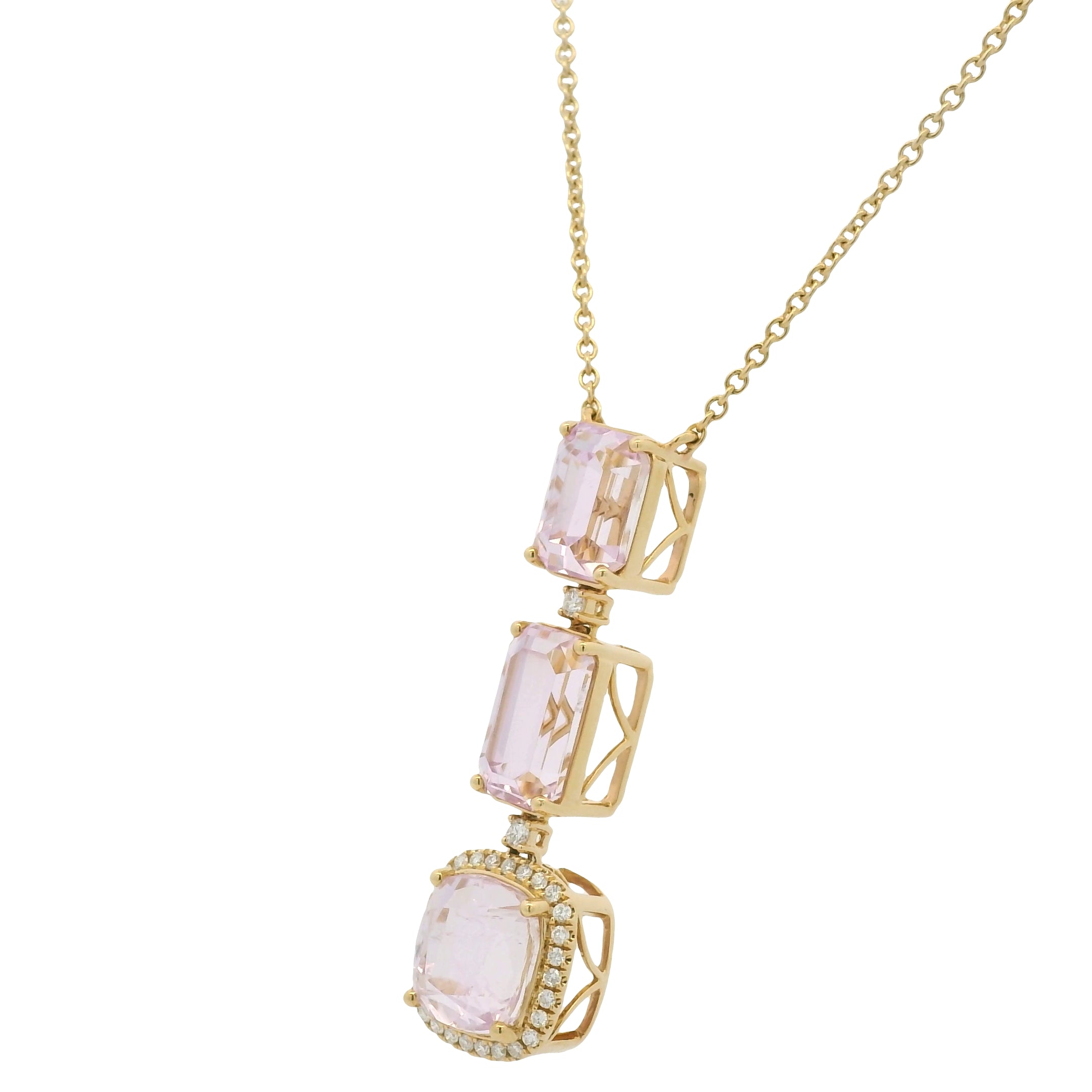 18k Yellow Gold Kunzite & Diamond Halo Diamonds By The Yard Necklace