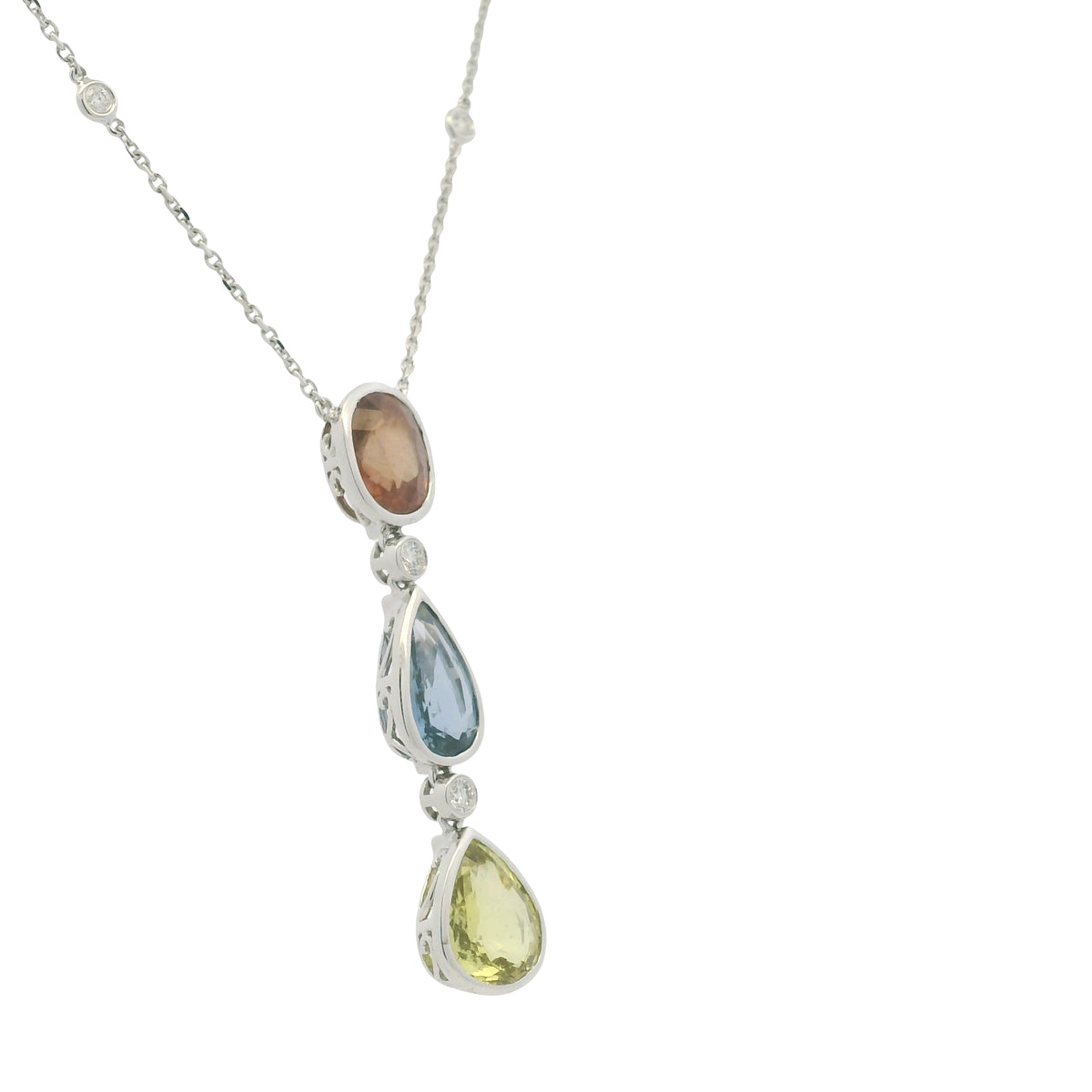 18k White Gold Natural Unheated Sapphire Multi-Shape Pendant Necklace