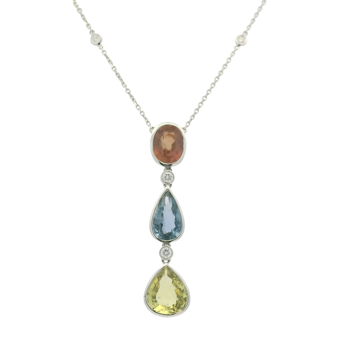 18k White Gold Natural Unheated Sapphire Multi-Shape Pendant Necklace