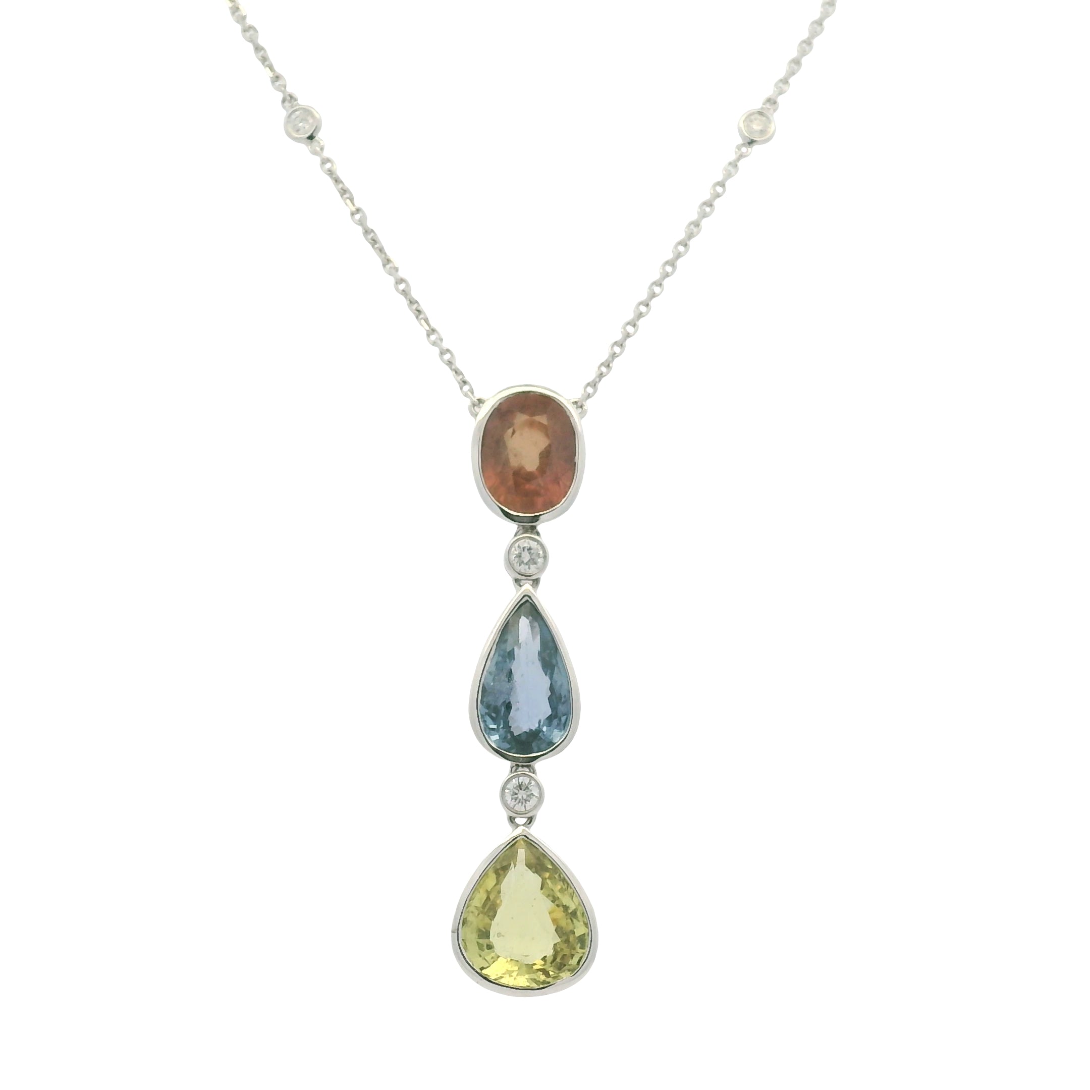 18k White Gold Natural Unheated Sapphire Multi-Shape Pendant Necklace