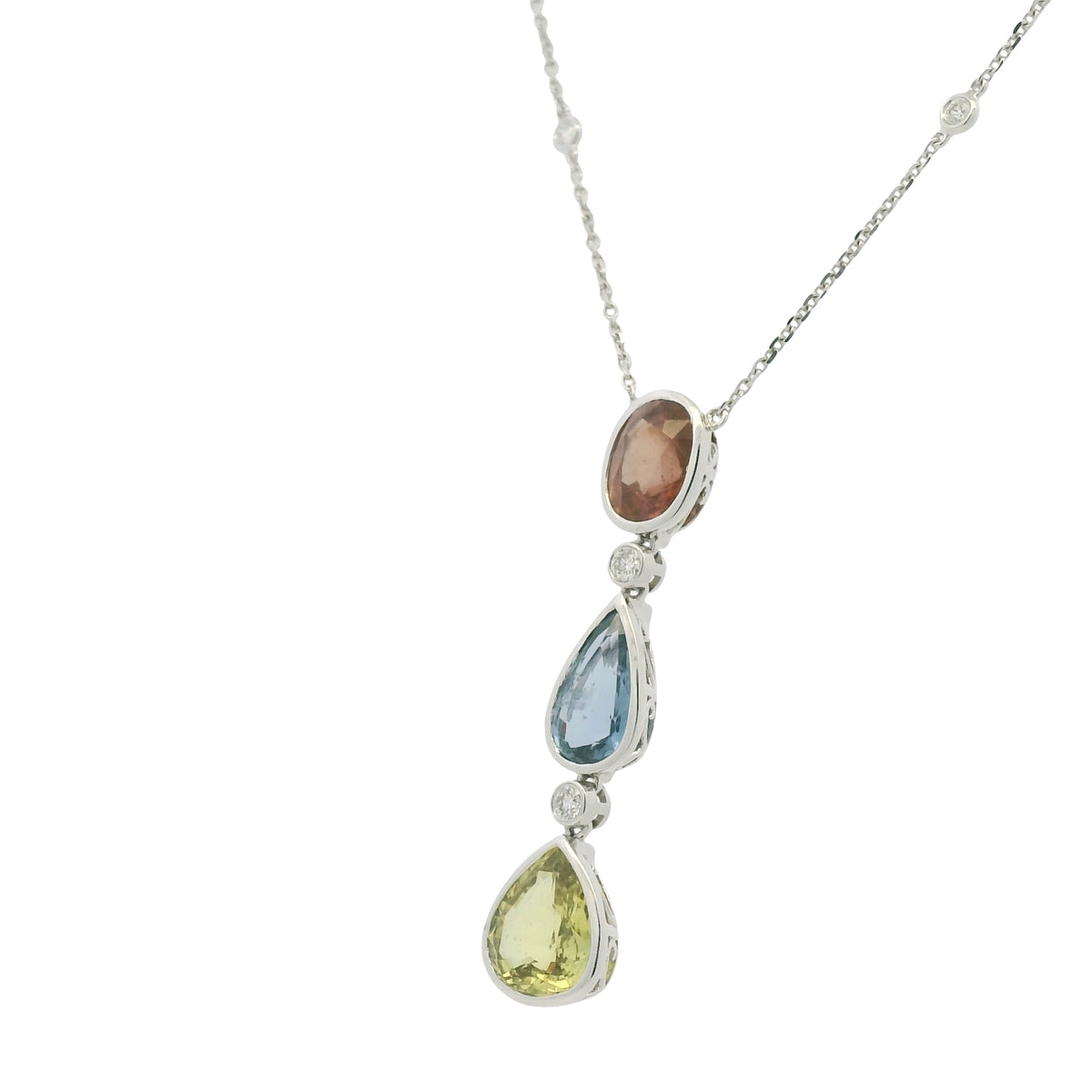 18k White Gold Natural Unheated Sapphire Multi-Shape Pendant Necklace