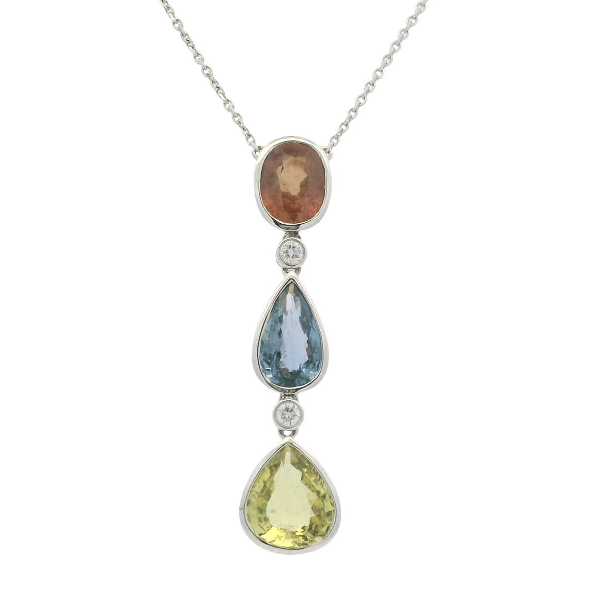 18k White Gold Natural Unheated Sapphire Multi-Shape Pendant Necklace