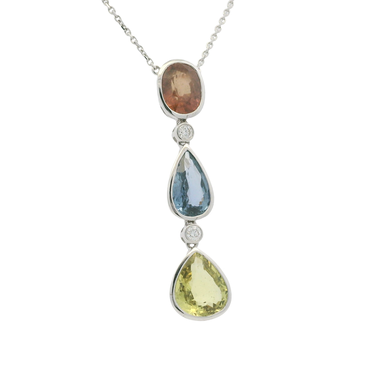 18k White Gold Natural Unheated Sapphire Multi-Shape Pendant Necklace