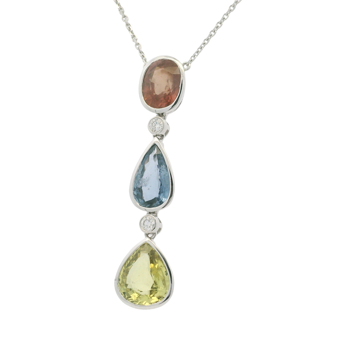 18k White Gold Natural Unheated Sapphire Multi-Shape Pendant Necklace