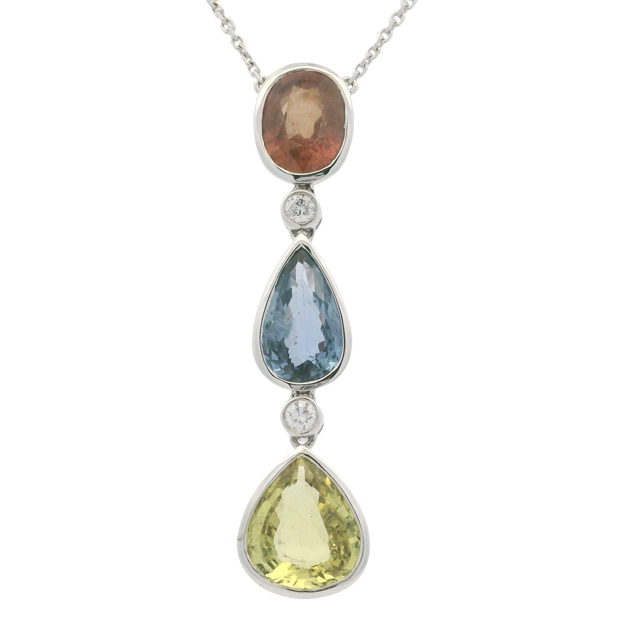 18k White Gold Natural Unheated Sapphire Multi-Shape Pendant Necklace