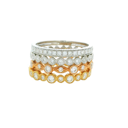 18K Tri-Color Natural Round Brilliant Cut Diamond Set Of Four Half-Way Stackable Ring