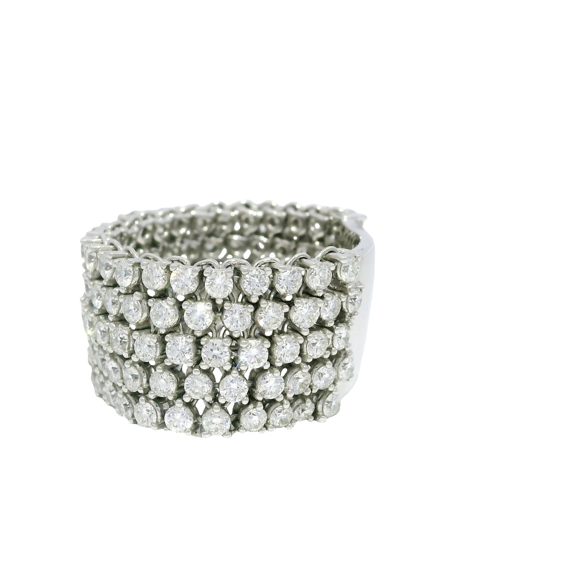 18K White Gold Natural Round Brilliant Diamond 5-Row Flexible Ring