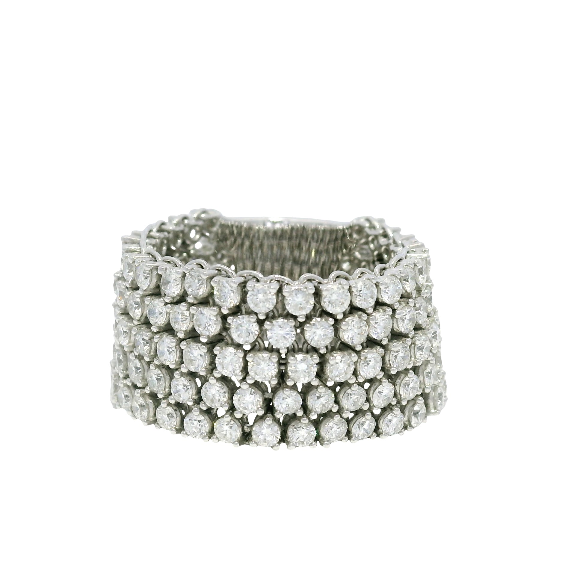 18K White Gold Natural Round Brilliant Diamond 5-Row Flexible Ring