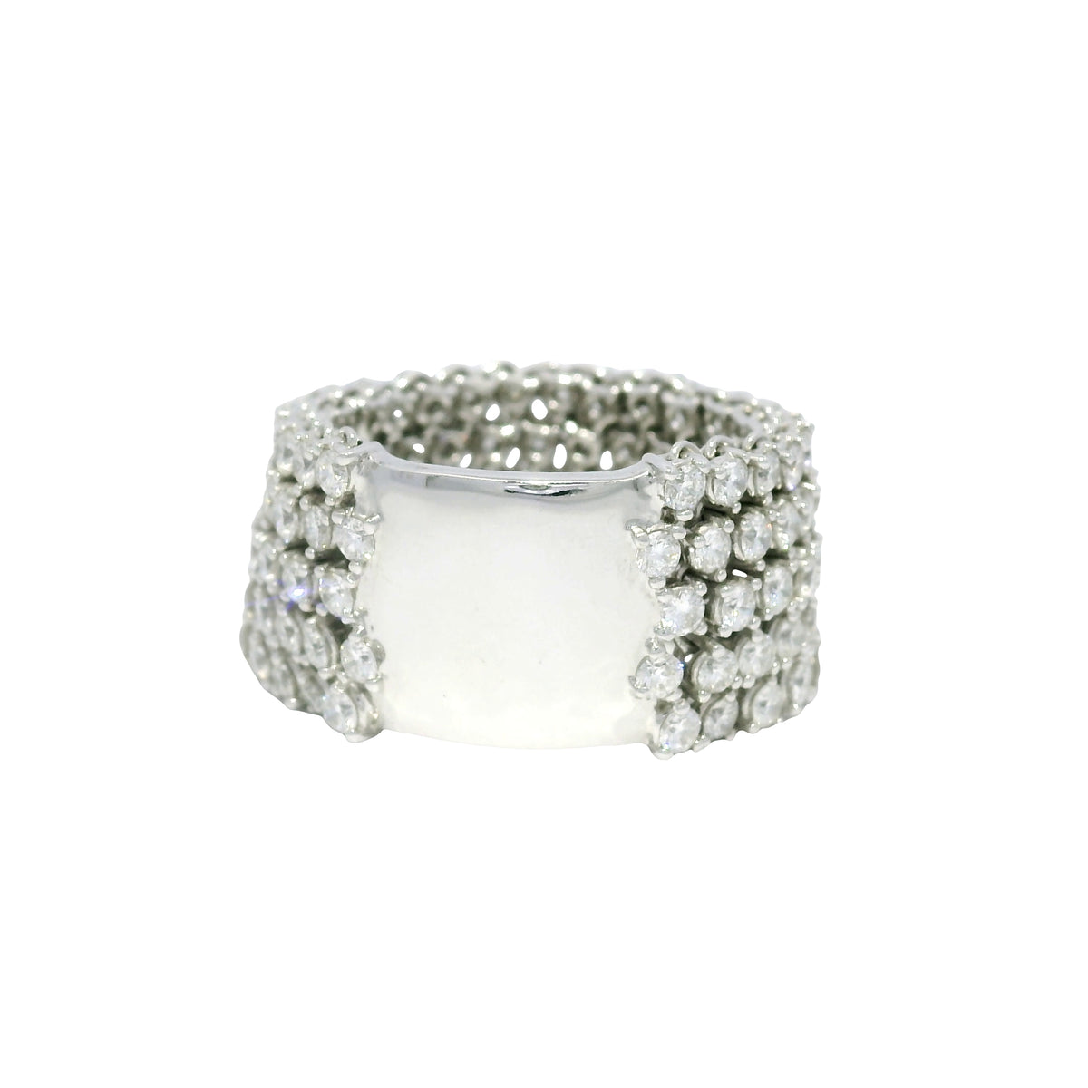 18K White Gold Natural Round Brilliant Diamond 5-Row Flexible Ring