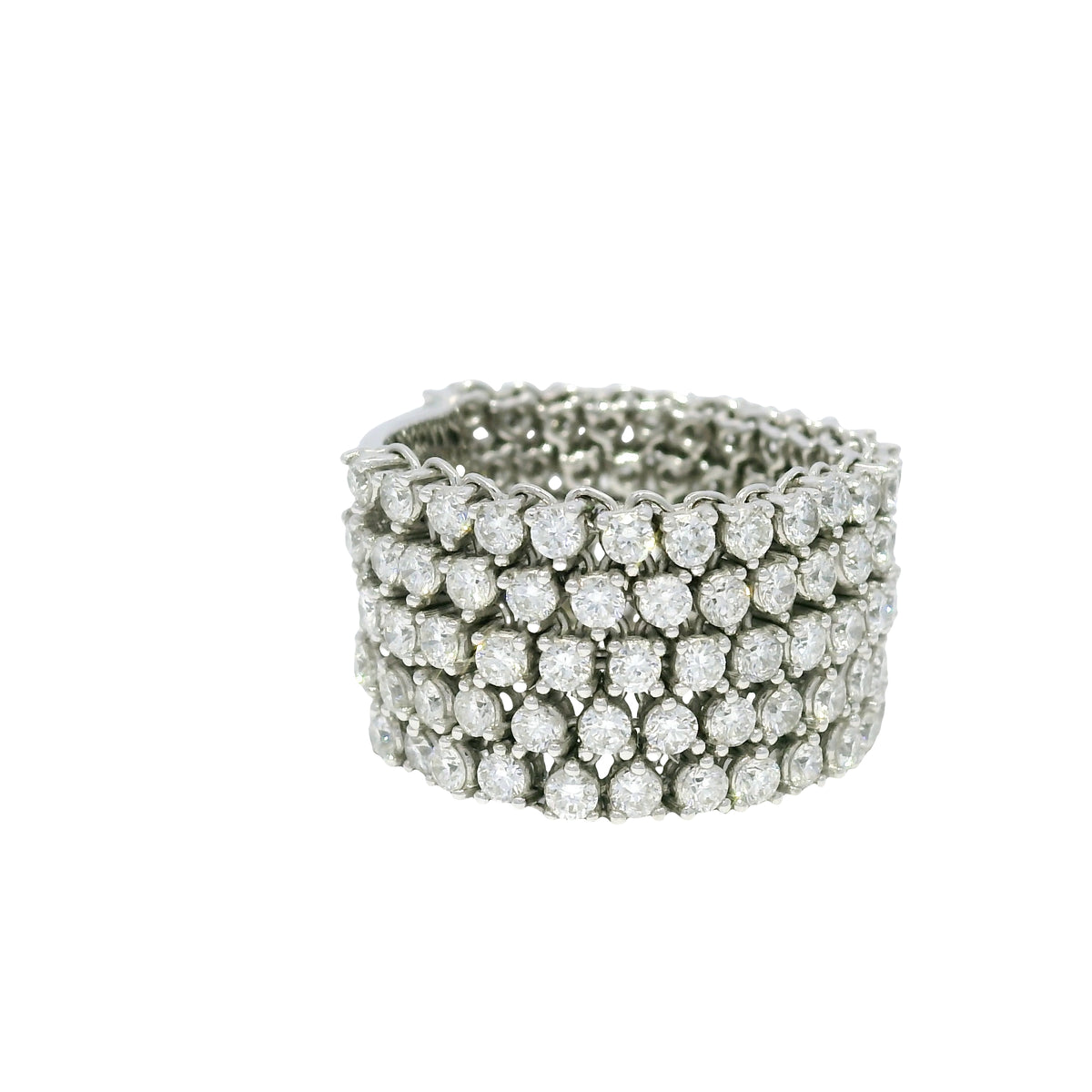 18K White Gold Natural Round Brilliant Diamond 5-Row Flexible Ring