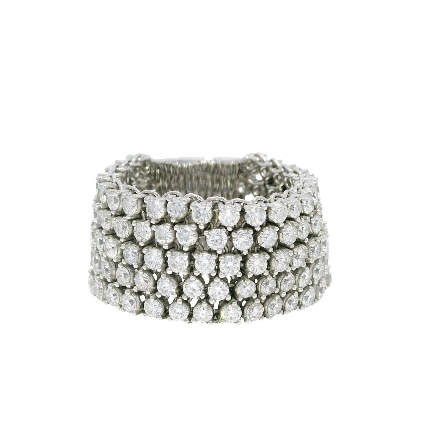 18K White Gold Natural Round Brilliant Diamond 5-Row Flexible Ring