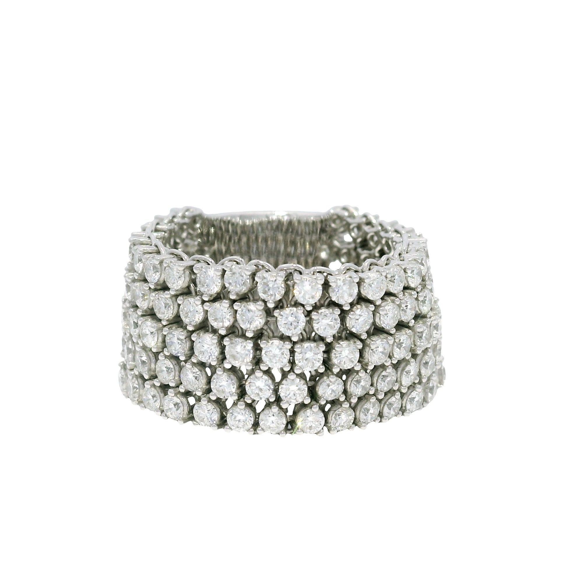 18K White Gold Natural Round Brilliant Diamond 5-Row Flexible Ring