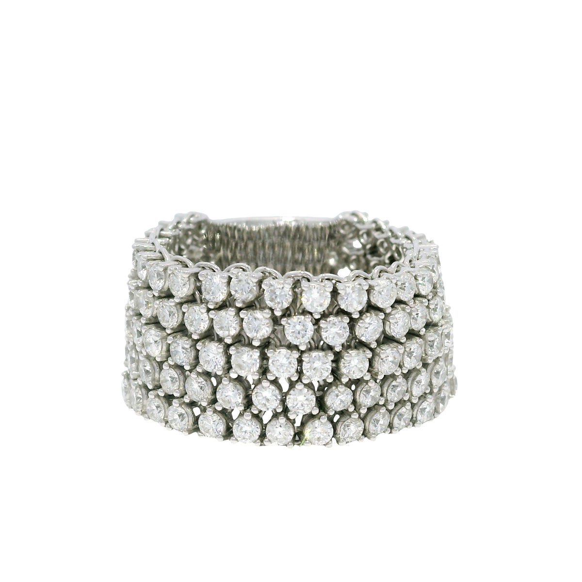18K White Gold Natural Round Brilliant Diamond 5-Row Flexible Ring