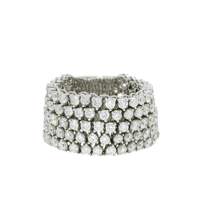 18K White Gold Natural Round Brilliant Diamond 5-Row Flexible Ring