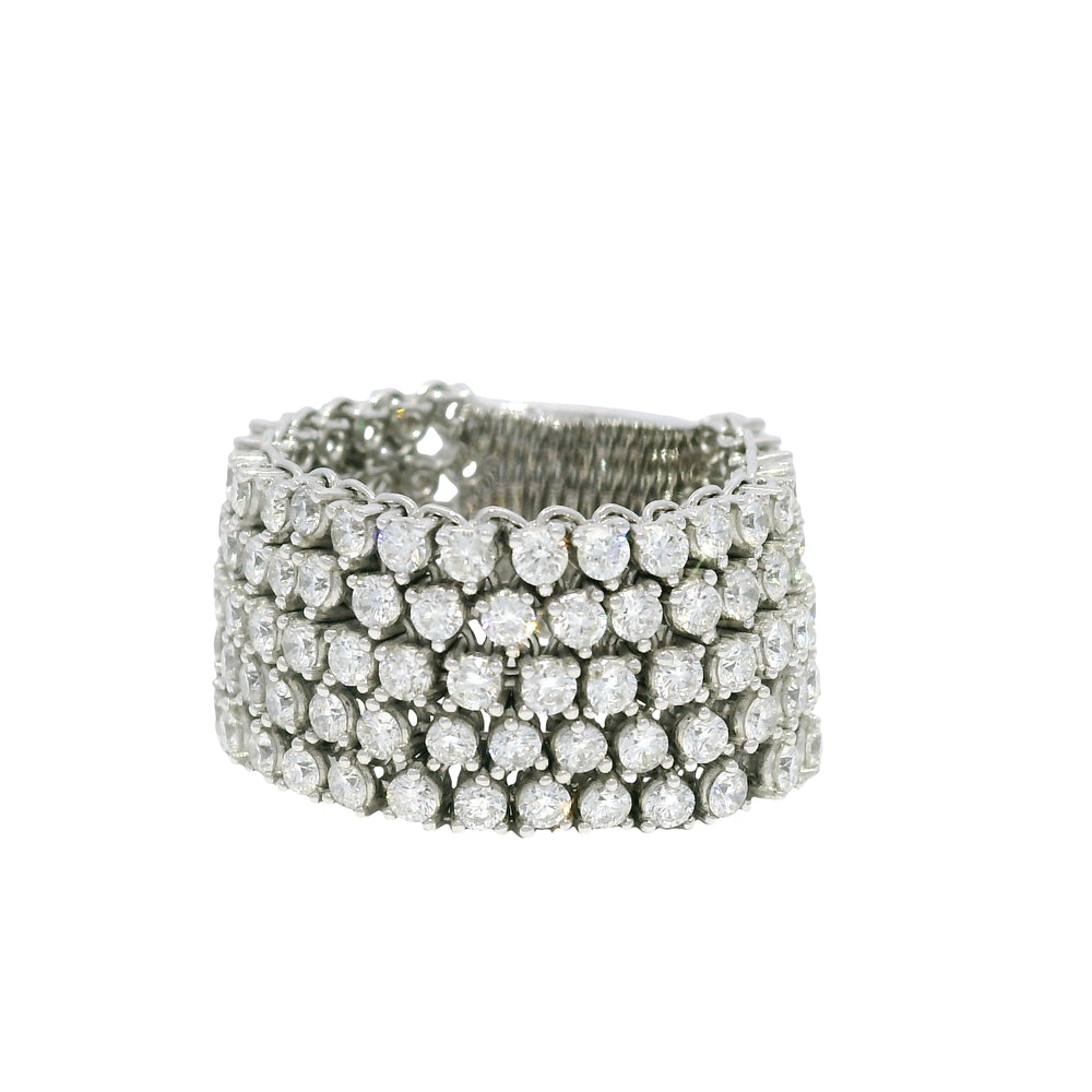 18K White Gold Natural Round Brilliant Diamond 5-Row Flexible Ring