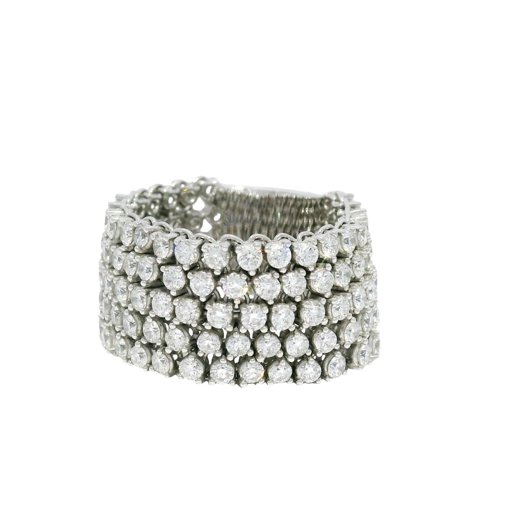 18K White Gold Natural Round Brilliant Diamond 5-Row Flexible Ring