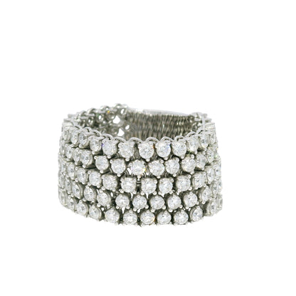 18K White Gold Natural Round Brilliant Diamond 5-Row Flexible Ring