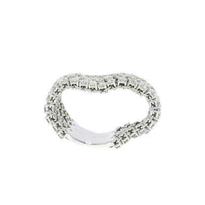 18K White Gold Natural Round Brilliant Diamond 5-Row Flexible Ring