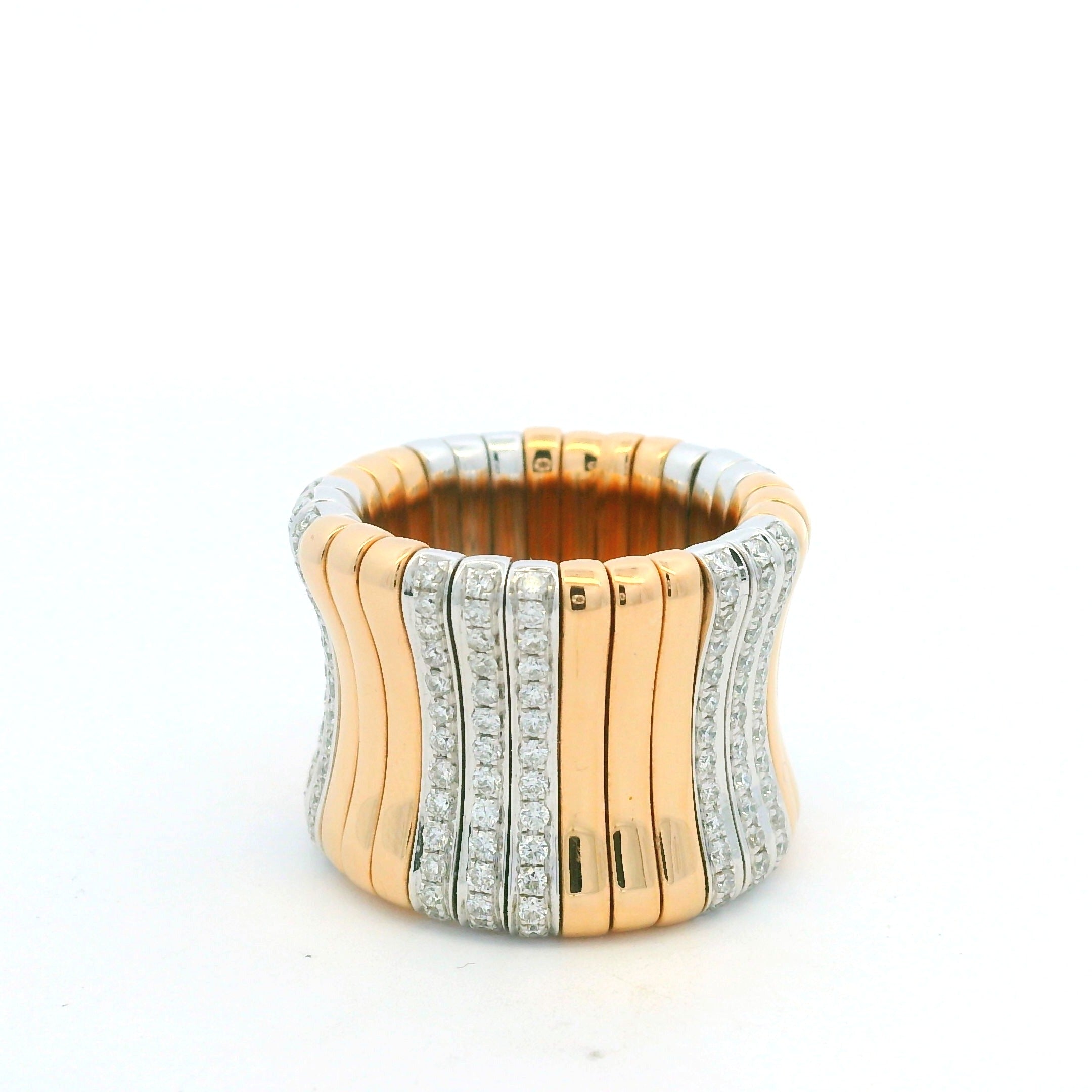 18K White & Rose Gold Natural Round Brilliant Cut Diamond Wide Stretch Ring