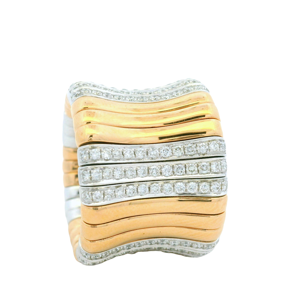 18K White & Rose Gold Natural Round Brilliant Cut Diamond Wide Stretch Ring