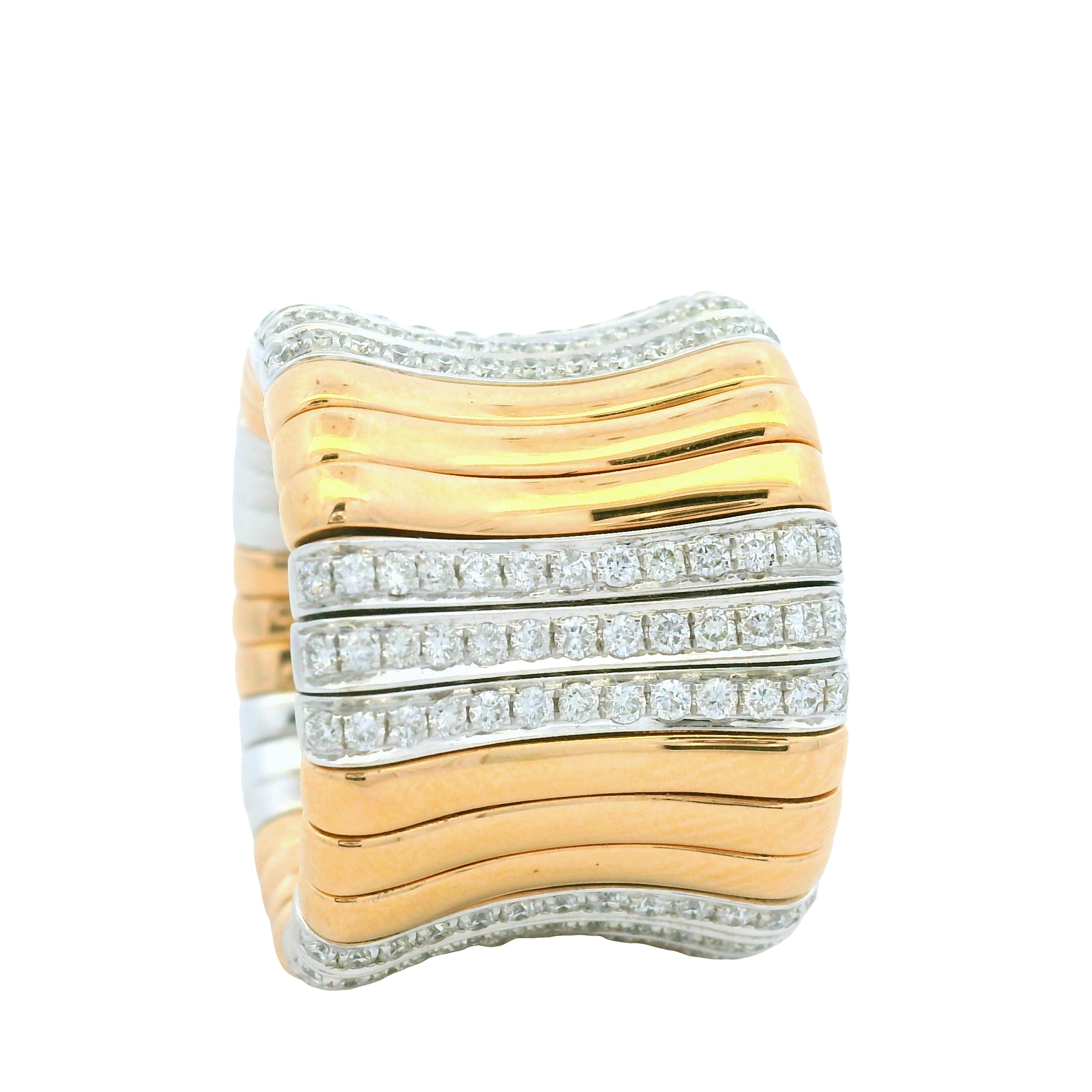 18K White & Rose Gold Natural Round Brilliant Cut Diamond Wide Stretch Ring